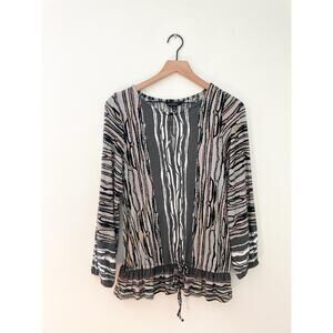 Liverpool Snakeskin Cinch Waist Top XS Black Long Sleeve Animal Print